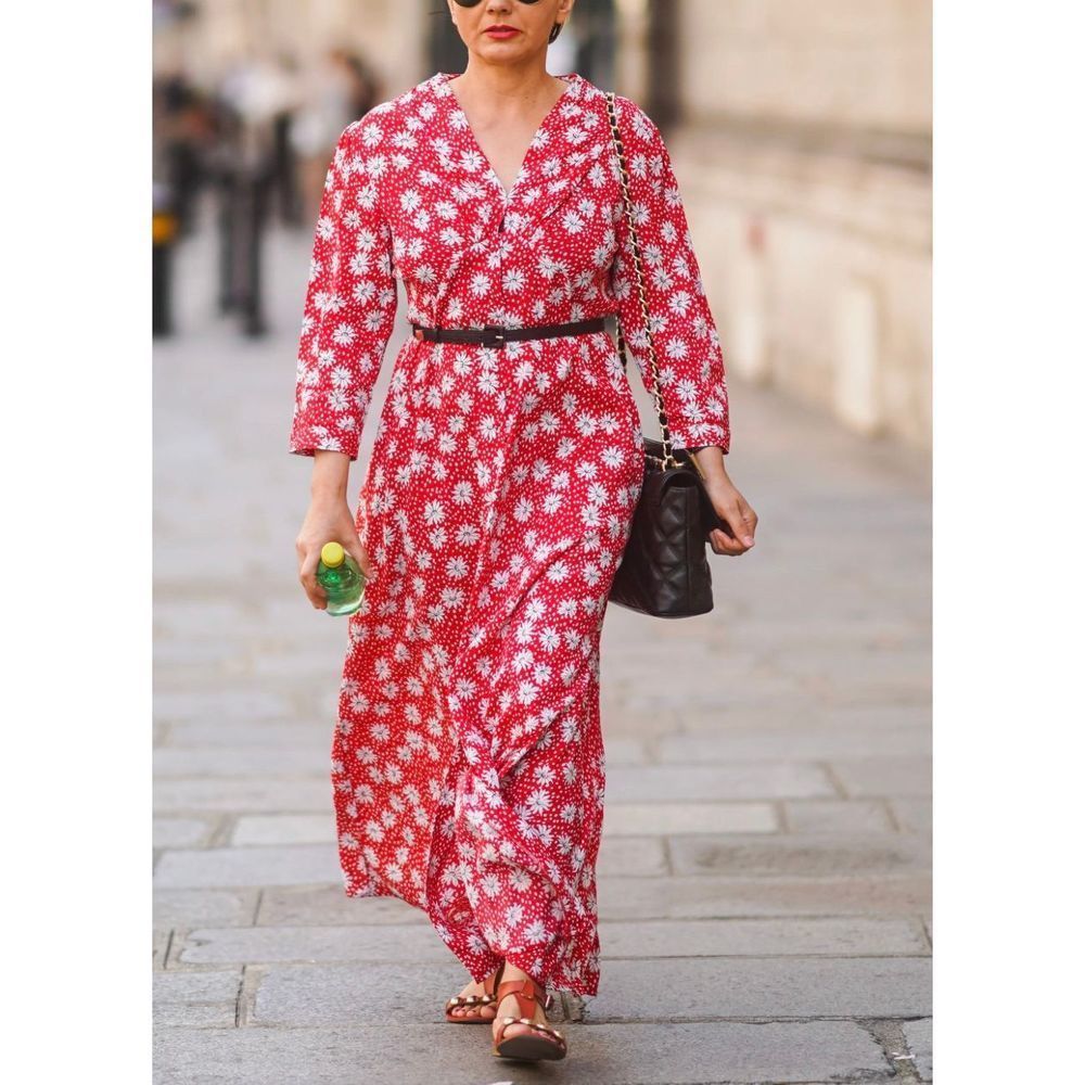 Zara Red Floral 3/4 Sleeve Maxi Dress